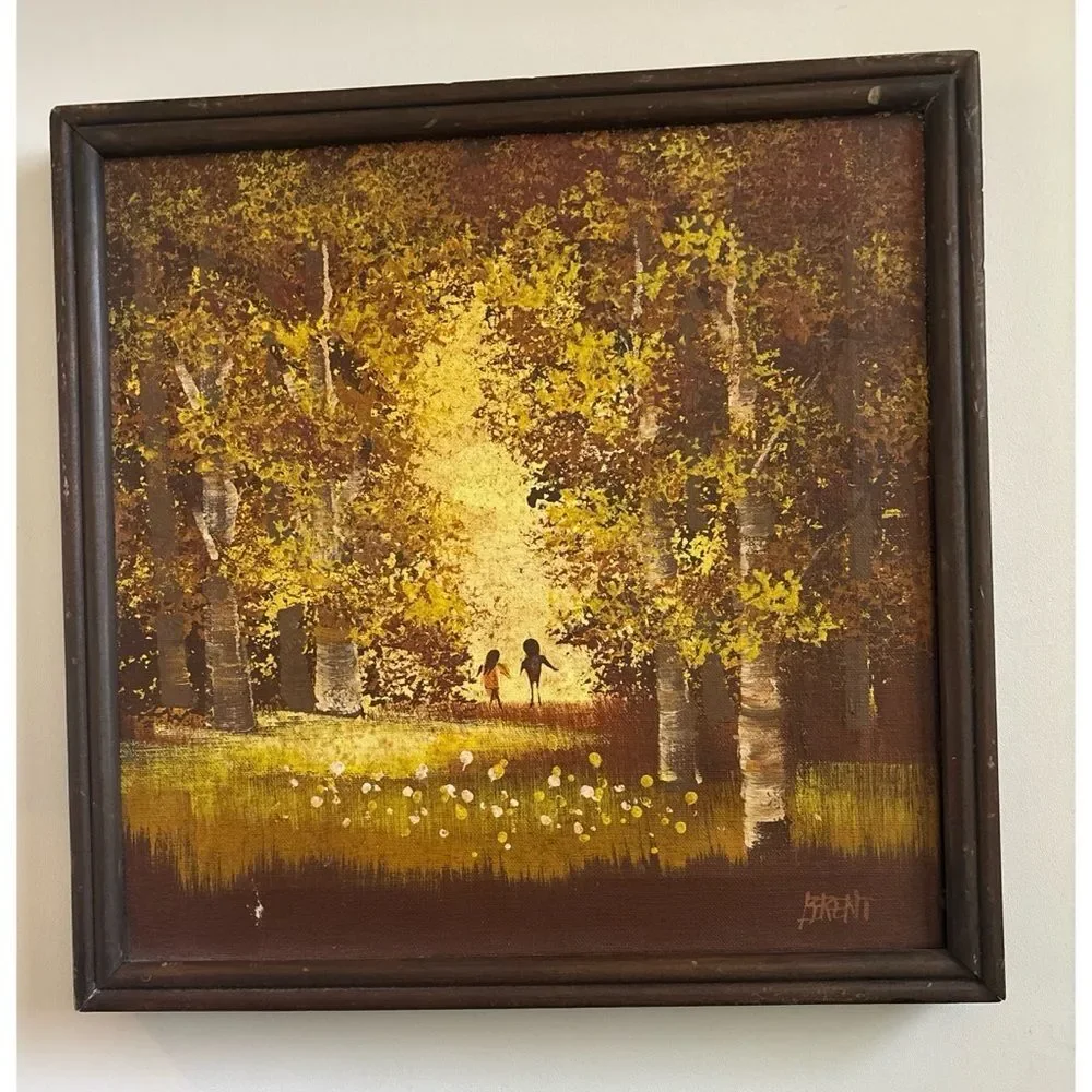Original Mid Century Paul Brent Oil Painting ~Golden Birch Forest On Canvas